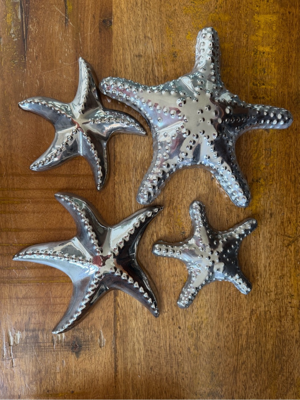 Four Metallic Silver Starfish Decor Set